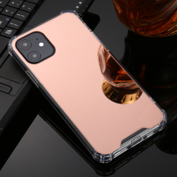 

For iPhone 11 TPU + Acrylic Four Drop Luxury Plating Mirror Phone Case Cover(Rose Gold)