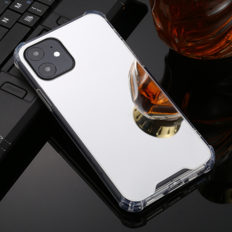 

For iPhone 11 Pro Max TPU + Acrylic Four Drop Luxury Plating Mirror Phone Case Cover(Silver)