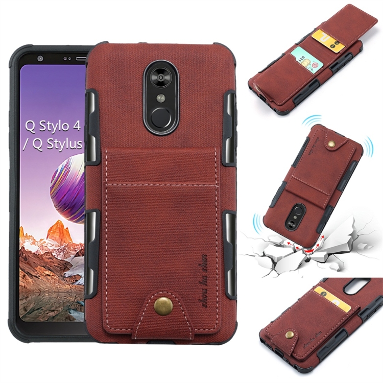 

For LG Q Stylo 4 Cloth Texture + TPU Shockproof Protective Case with Vertical Flip Card Slots(Brown)