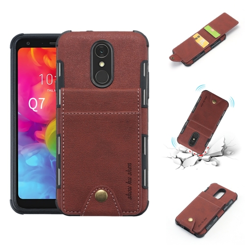 

For LG Q7 Cloth Texture + TPU Shockproof Protective Case with Vertical Flip Card Slots(Brown)