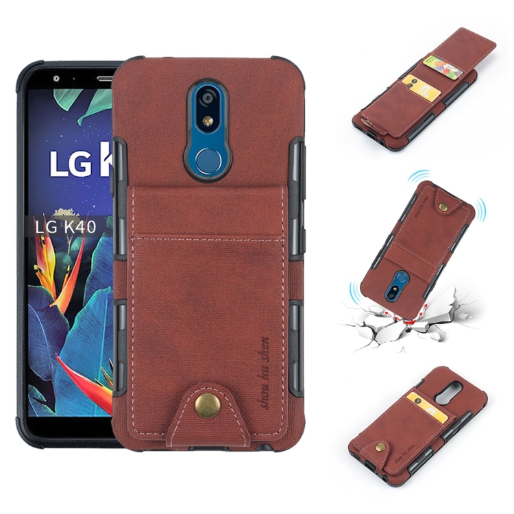 

For LG K40 Cloth Texture + TPU Shockproof Protective Case with Vertical Flip Card Slots(Brown)