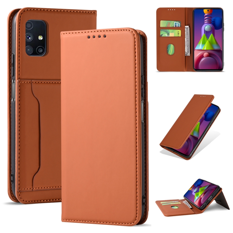 

For Samsung Galaxy M51 Strong Magnetism Liquid Feel Horizontal Flip Leather Case with Holder & Card Slots & Wallet(Brown)