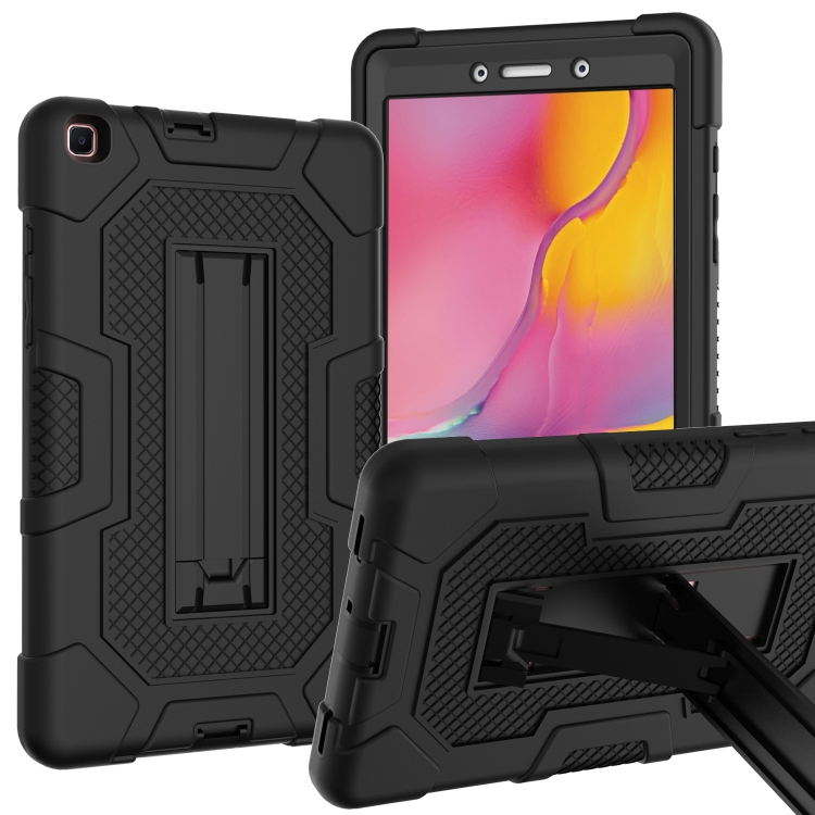 

For Samsung Galaxy Tab A 8.0 (2019) / T290 Contrast Color Robot Shockproof Silicone + PC Protective Case with Holder(Black)