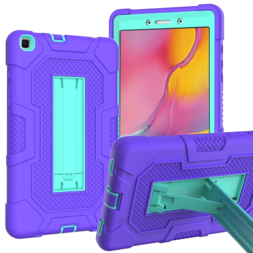 

For Samsung Galaxy Tab A 8.0 (2019) / T290 Contrast Color Robot Shockproof Silicone + PC Protective Case with Holder(Purple Mint Green)