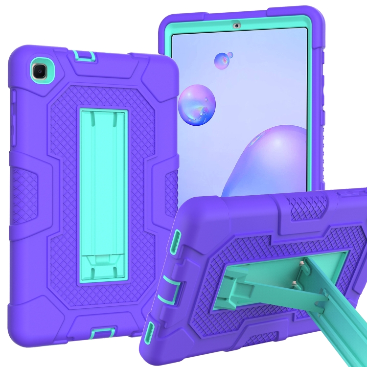 

For Samsung Galaxy Tab A 8.4 (2020) / T307 Contrast Color Robot Shockproof Silicone + PC Protective Case with Holder(Purple Mint Green)