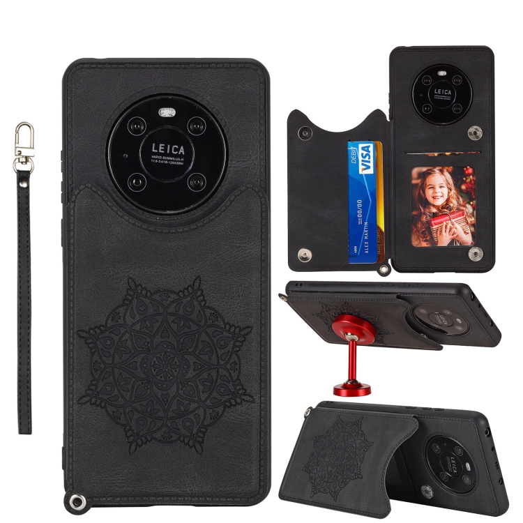 

For Huawei Mate 40 Pro Mandala Embossed PU + TPU Case with Holder & Card Slots & Photo Frame & Strap(Black)