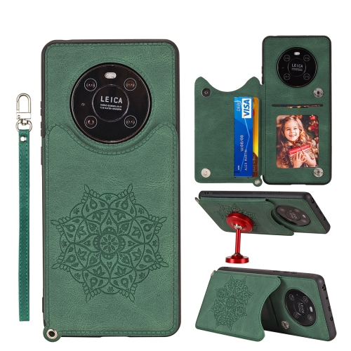 

For Huawei Mate 40 Pro Mandala Embossed PU + TPU Case with Holder & Card Slots & Photo Frame & Strap(Green)