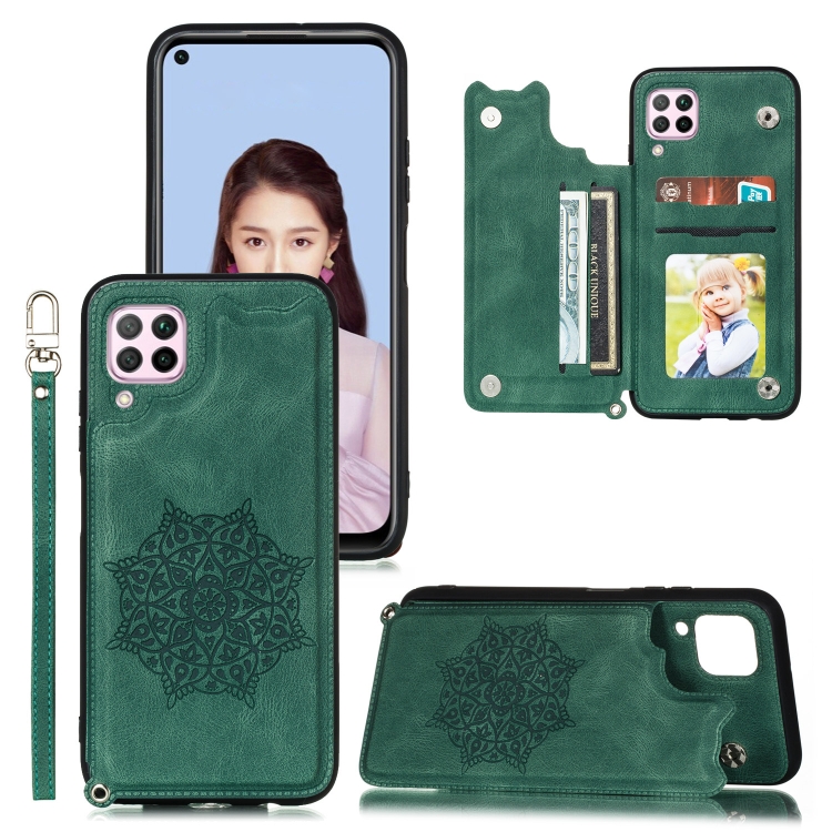

For Samsung Galaxy A42 5G Mandala Embossed PU + TPU Case with Holder & Card Slots & Photo Frame & Strap(Green)