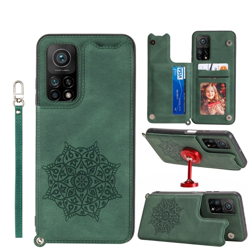 

For Xiaomi Mi 10T Pro 5G Mandala Embossed PU + TPU Case with Holder & Card Slots & Photo Frame & Strap(Green)