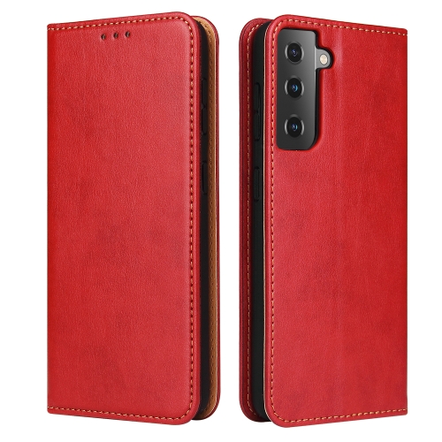 

For Samsung Galaxy S21 5G Fierre Shann PU Genuine Leather Texture Horizontal Flip Leather Case with Holder & Card Slots & Wallet(Red)