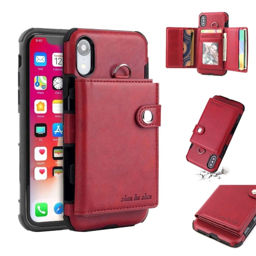 

For iPhone XS Max Shockproof PC + TPU Protective Case, with Card Slots & Wallet & Photo Frame & Lanyard(Wine Red)