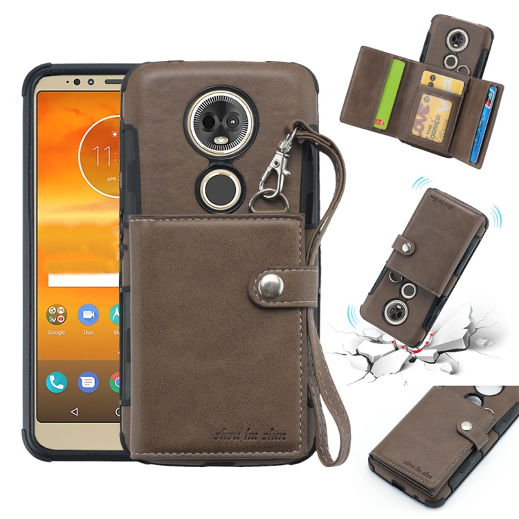 

For Motorola Moto E5 Plus / E Plus Shockproof PC + TPU Protective Case, with Card Slots & Wallet & Photo Frame & Lanyard(Dark Brown)