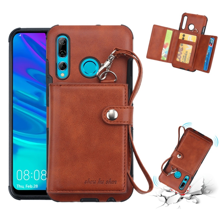 

For Huawei P Smart Plus (2019) Shockproof PC + TPU Protective Case, with Card Slots & Wallet & Photo Frame & Lanyard(Brown)