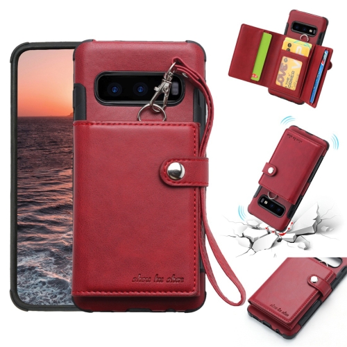 

For Galaxy S10e Shockproof PC + TPU Protective Case, with Card Slots & Wallet & Photo Frame & Lanyard(Wine)