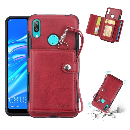 

For Huawei Y7 (2019) Shockproof PC + TPU Protective Case, with Card Slots & Wallet & Photo Frame & Lanyard(Wine)