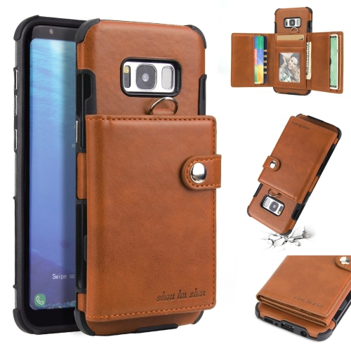 

For Galaxy S8 Plus Shockproof PC + TPU Protective Case, with Card Slots & Wallet & Photo Frame & Lanyard(Brown)
