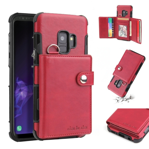 

For Galaxy S9 Shockproof PC + TPU Protective Case, with Card Slots & Wallet & Photo Frame & Lanyard(Wine)