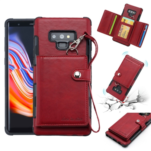 

For Galaxy Note 9 Shockproof PC + TPU Protective Case, with Card Slots & Wallet & Photo Frame & Lanyard(Wine)
