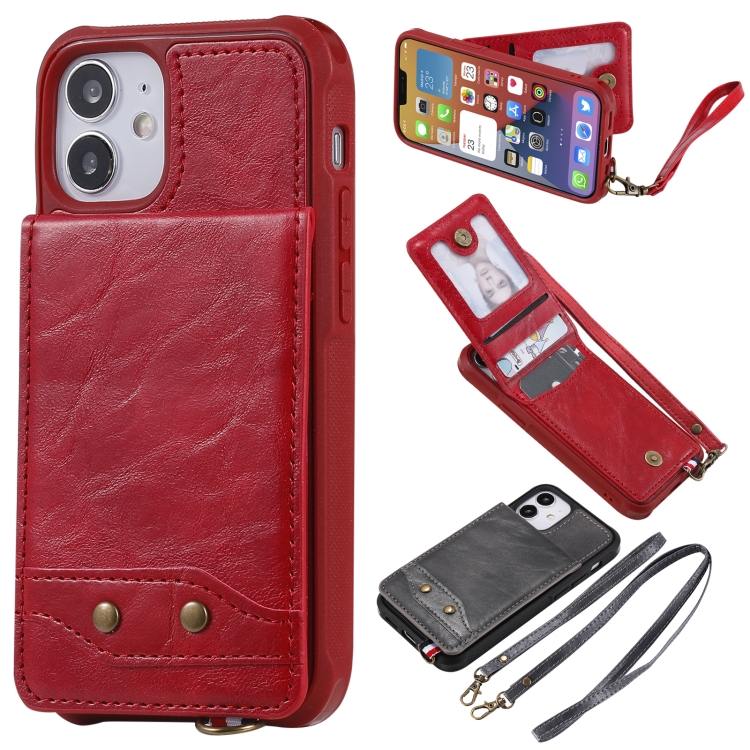 

Vertical Flip Wallet Shockproof Back Cover Protective Case with Holder & Card Slots & Lanyard & Photos Frames For iPhone 12 mini(Red)