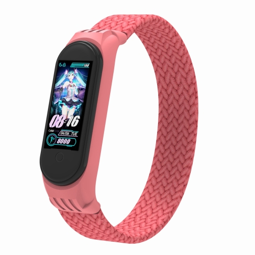 

For Xiaomi Mi Band 5 / 4 / 3 / Huami Single Lap Braided Yarn + TPU Wrist Strap Watchbands, Size:M(Pink)