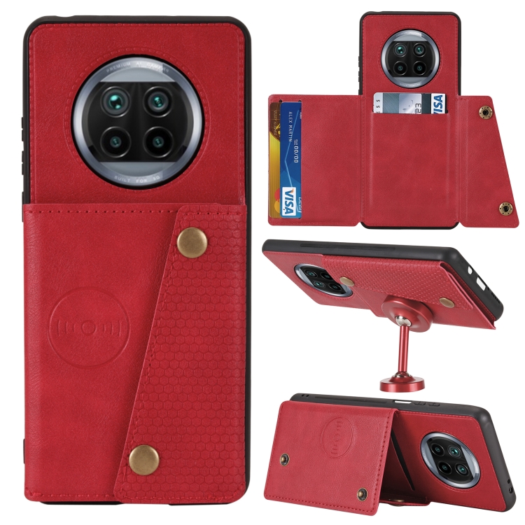 

For Xiaomi Mi 10T Lite 5G Double Buckle PU + TPU Shockproof Magnetic Protective Case with Card Slot & Holder(Red)