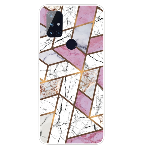 

For OnePlus Nord N100 Marble Pattern Shockproof TPU Protective Case(Rhombus White Purple)