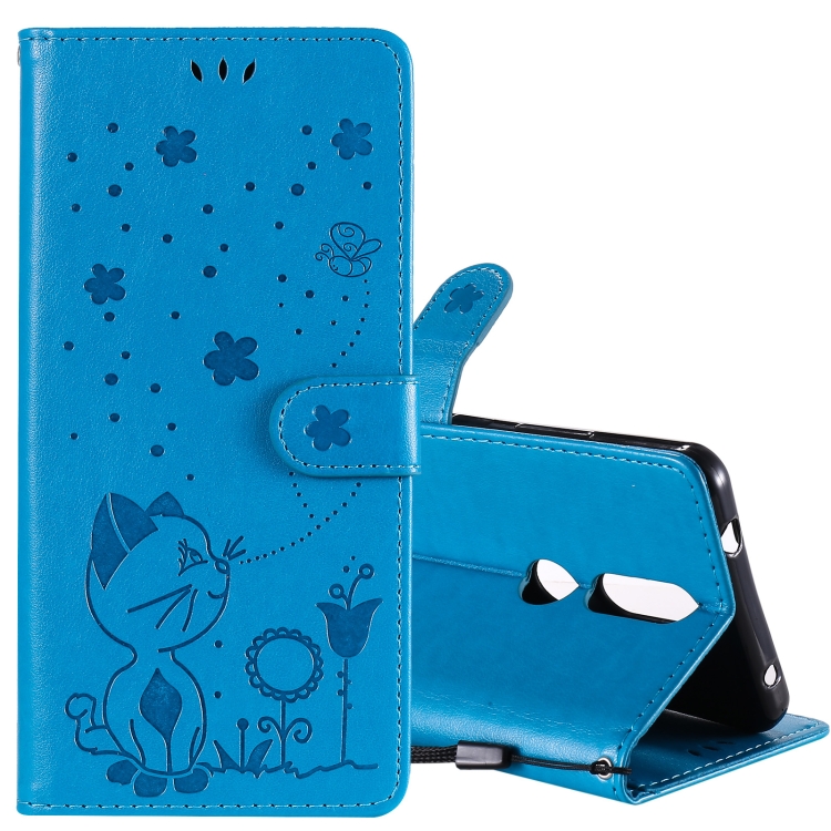 

For Nokia 2.4 Cat Bee Embossing Pattern Shockproof Horizontal Flip Leather Case with Holder & Card Slots & Wallet(Blue)