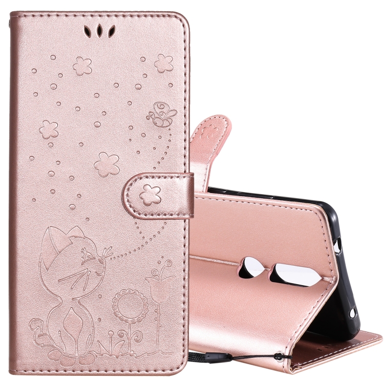 

For Nokia 2.4 Cat Bee Embossing Pattern Shockproof Horizontal Flip Leather Case with Holder & Card Slots & Wallet(Rose Gold)