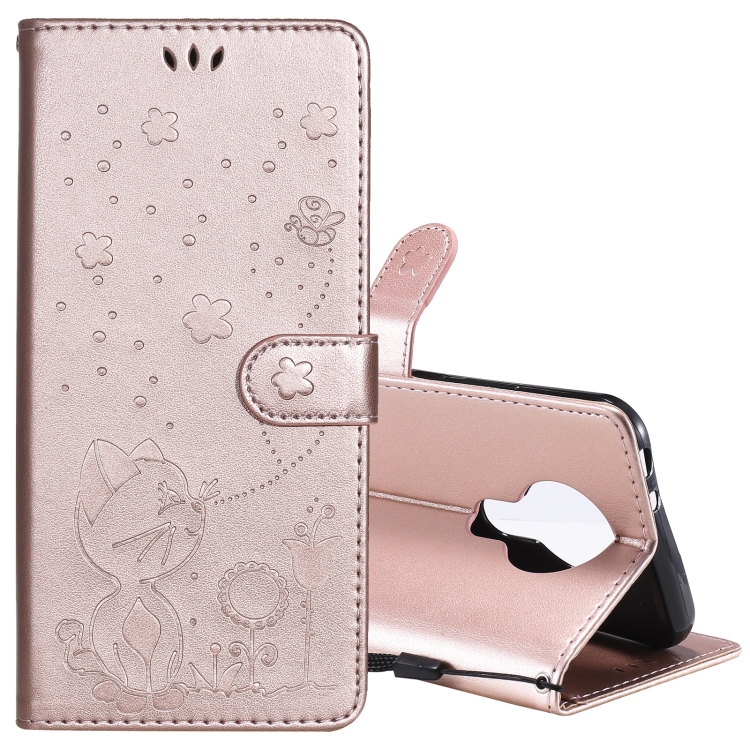 

For Nokia 3.4 Cat Bee Embossing Pattern Shockproof Horizontal Flip Leather Case with Holder & Card Slots & Wallet(Rose Gold)