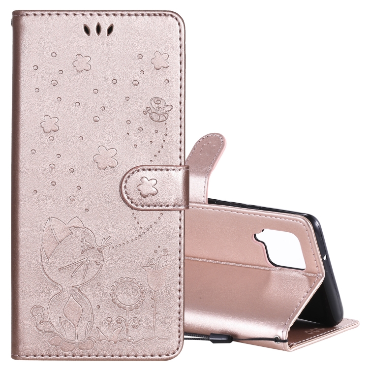 

For Samsung Galaxy A42 5G Cat Bee Embossing Pattern Shockproof Horizontal Flip Leather Case with Holder & Card Slots & Wallet(Rose Gold)