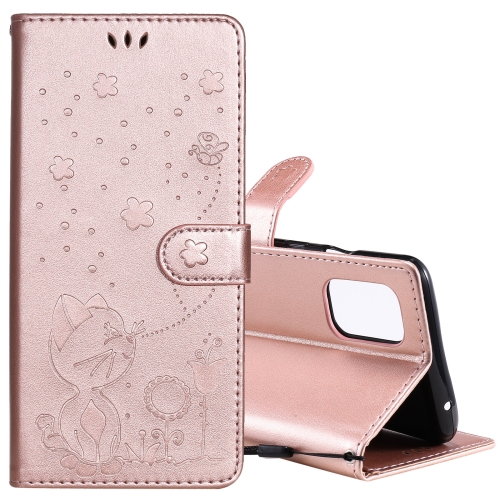 

For OnePlus 8T Cat Bee Embossing Pattern Shockproof Horizontal Flip Leather Case with Holder & Card Slots & Wallet(Rose Gold)