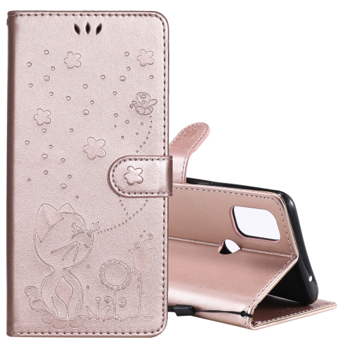 

For OnePlus Nord N10 5G Cat Bee Embossing Pattern Shockproof Horizontal Flip Leather Case with Holder & Card Slots & Wallet(Rose Gold)