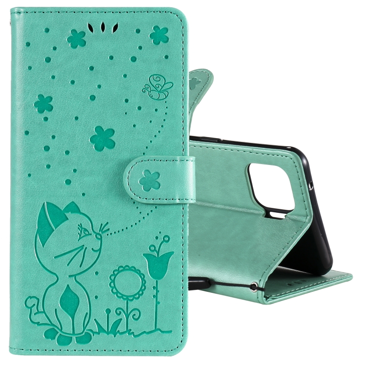 

For OPPO F17 Pro / Reno4 Lite Cat Bee Embossing Pattern Shockproof Horizontal Flip Leather Case with Holder & Card Slots & Wallet(Green)