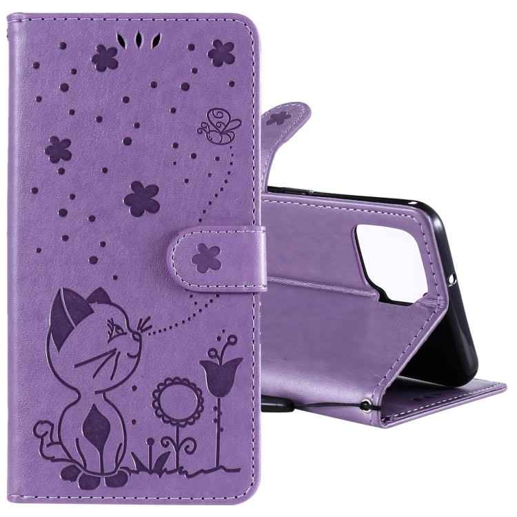 

For OPPO F17 / A73 (2020) 4G Cat Bee Embossing Pattern Shockproof Horizontal Flip Leather Case with Holder & Card Slots & Wallet(Purple)