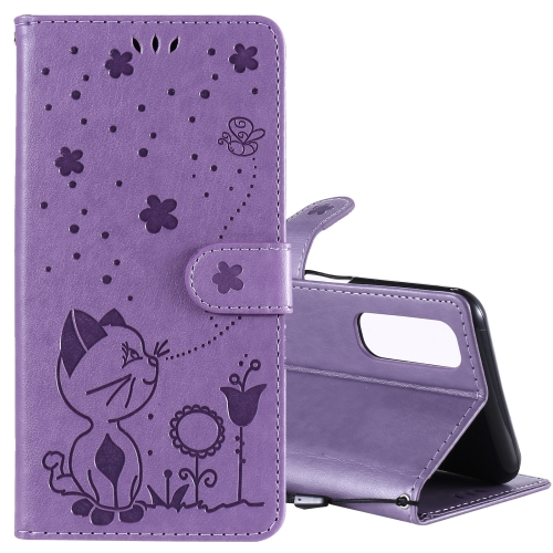 

For OPPO Realme 7 5G Cat Bee Embossing Pattern Shockproof Horizontal Flip Leather Case with Holder & Card Slots & Wallet(Purple)