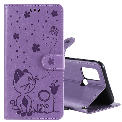 

For OPPO Realme 7i / C17 Cat Bee Embossing Pattern Shockproof Horizontal Flip Leather Case with Holder & Card Slots & Wallet(Purple)