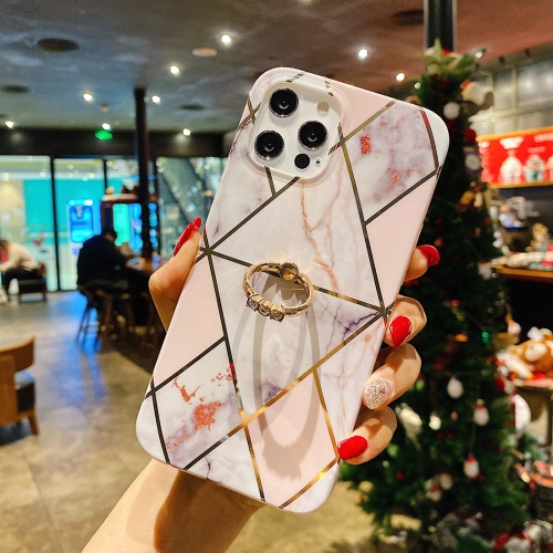 

Electroplated Marble Pattern TPU Protective Case with Ring Holder For iPhone 12 Pro(Rhombus)