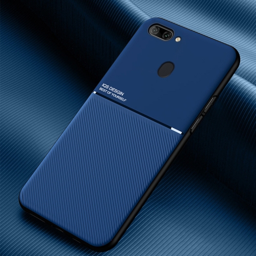 

For OPPO R15 Classic Tilt Strip Grain Magnetic Shockproof PC + TPU Case(Blue)