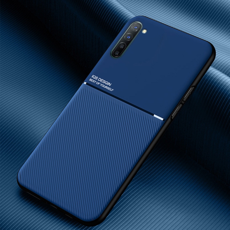 

For OPPO Reno3 Classic Tilt Strip Grain Magnetic Shockproof PC + TPU Case(Blue)