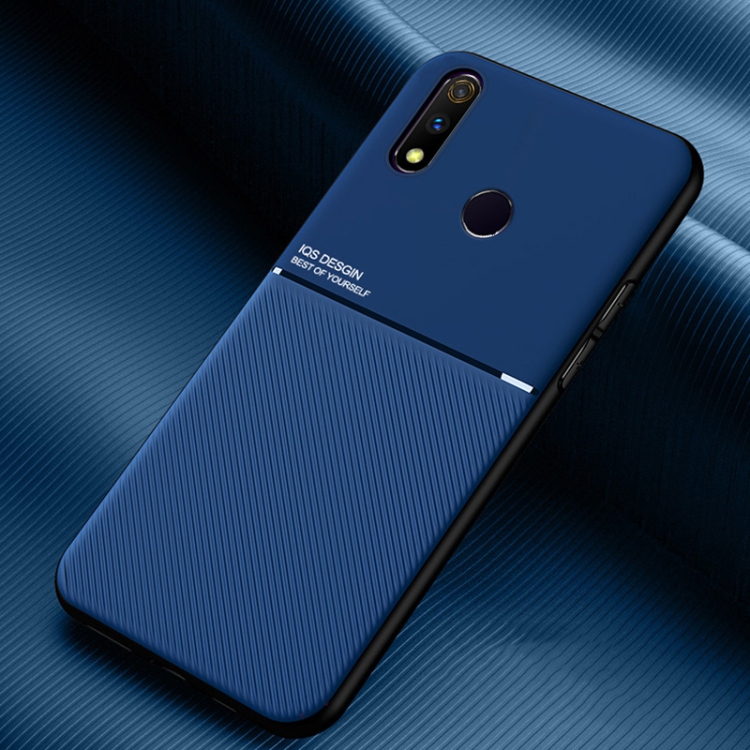 

For OPPO Realme X Lite Classic Tilt Strip Grain Magnetic Shockproof PC + TPU Case(Blue)