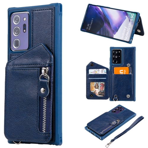 

For Samsung Galaxy Note20 Ultra Zipper Double Buckle Shockproof Protective Case with Stand & Photo Holder & Wallet Function(Blue)