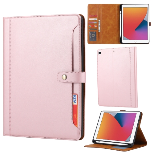 

Calf Texture Double Fold Clasp Horizontal Flip Leather Case with Photo Frame & Holder & Card Slots & Wallet For iPad 10.2(Rose Gold)