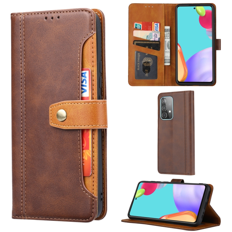 

For Samsung Galaxy A52 5G / 4G Calf Texture Double Fold Clasp Horizontal Flip Leather Case with Photo Frame & Holder & Card Slots & Wallet(Coffee)