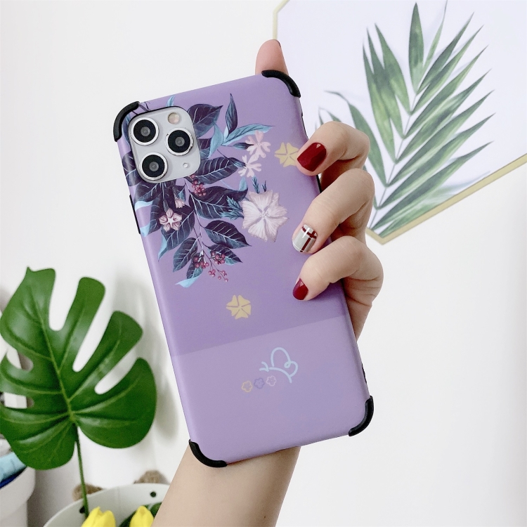 

IMD Leaf Pattern Shockproof TPU Protective Case For iPhone 11 Pro(Purple)