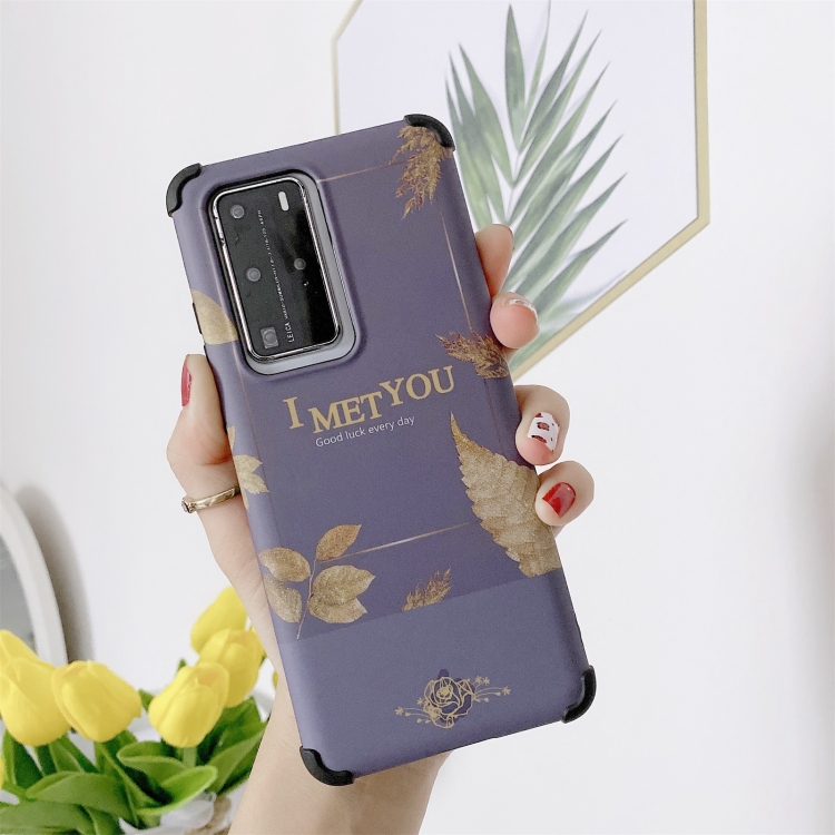 

For Huawei P40 IMD Leaf Pattern Shockproof TPU Protective Case(Dark Purple)