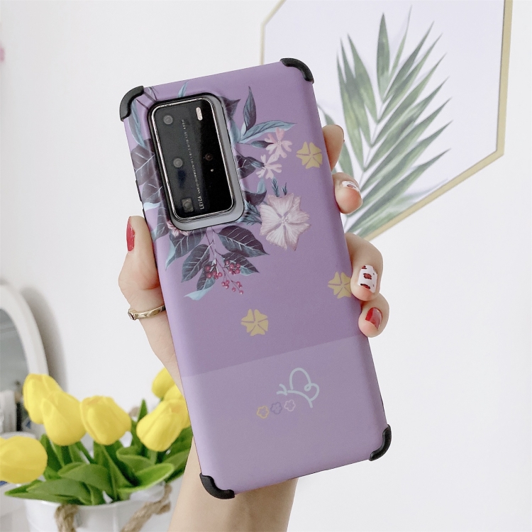 

For Huawei P40 Pro IMD Leaf Pattern Shockproof TPU Protective Case(Purple)