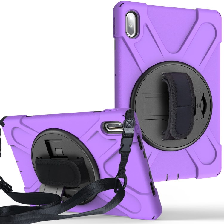 

For Huawei MatePad Pro 10.8 Shockproof Colorful Silicone + PC Protective Case with Holder & Shoulder Strap & Hand Strap & Pen Slot(Purple)