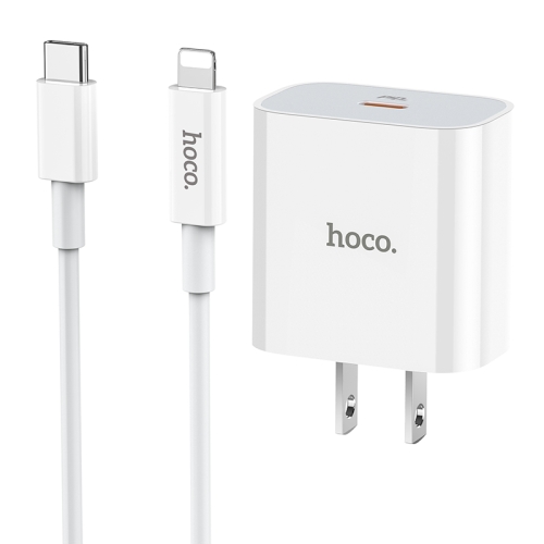 

hoco C76 3A PD 20W Fast Charging Travel Charger Power Adapter with 1m Type-C / USB-C to 8 Pin Charging Cable, US Plug(White)