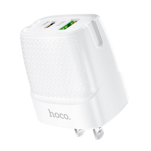 

hoco C85 PD 20W + QC3.0 Dual Pots Fast Charging Travel Charger Power Adapter, US Plug(White)