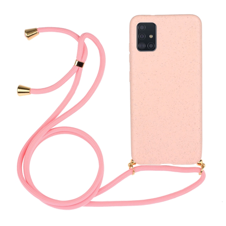 

For Samsung Galaxy A51 Wheat Straw Material + TPU Protective Case with Lanyard(Pink)